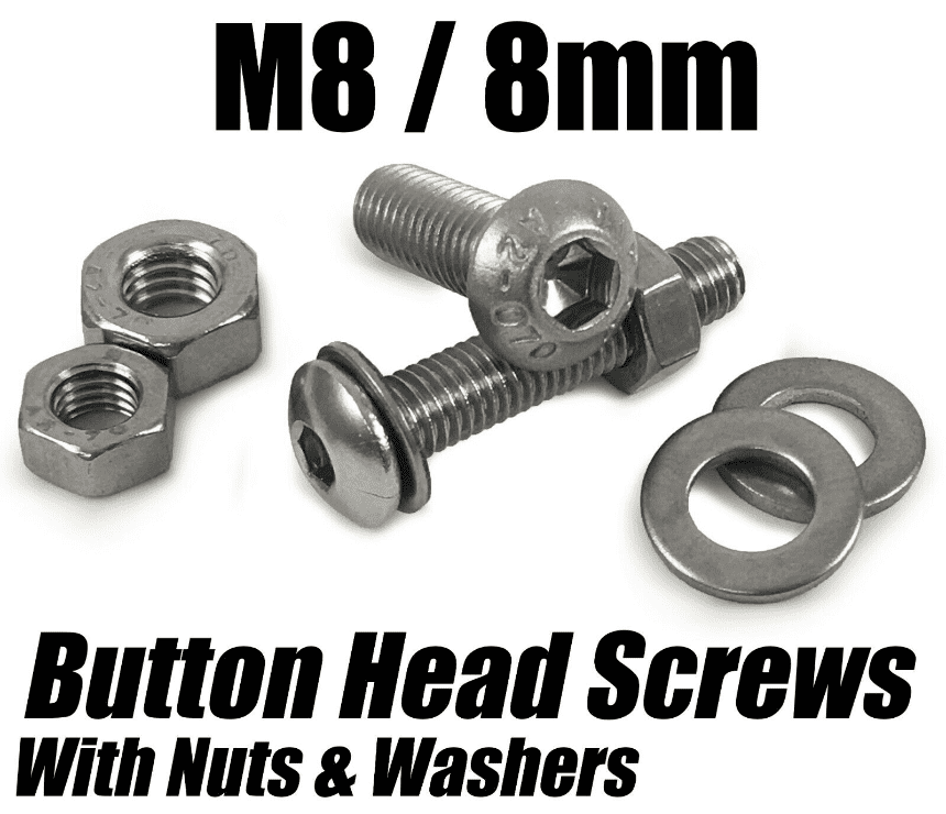 M8/8mm Button Head Screws With Hex Nuts & Washers Stainless Steel Socket Bolts