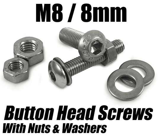 M8/8mm Button Head Screws With Hex Nuts & Washers Stainless Steel Socket Bolts
