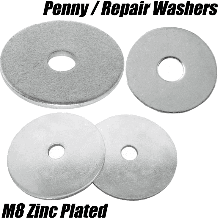 M8 8mm Mudguard/Penny/Repair Washers Flat Wide Large Washer Zinc Plated