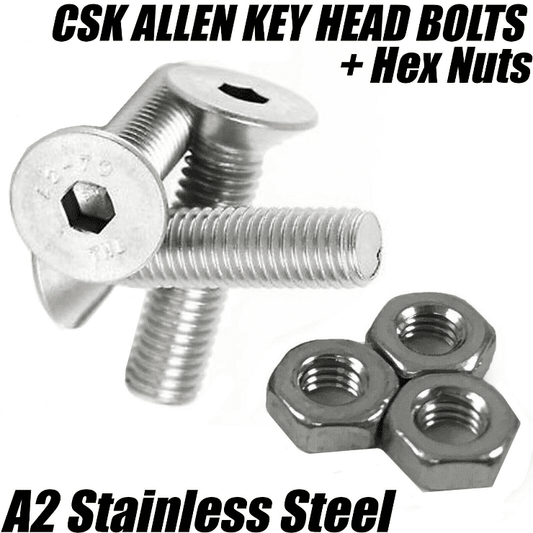 M8 A2 Stainless Steel Countersunk Screws Allen Key Socket Bolts W/ Hex Nuts