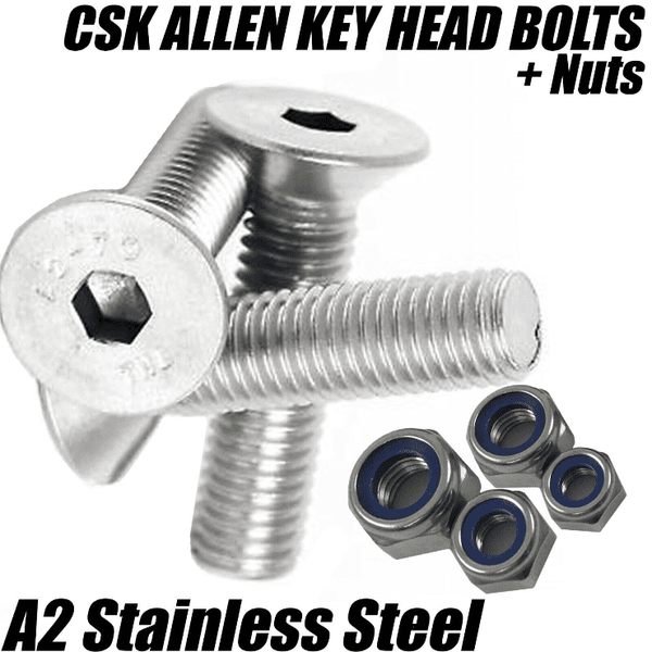 M8 A2 Stainless Steel Countersunk Allen Key Socket Bolts + Nyloc Nuts ...