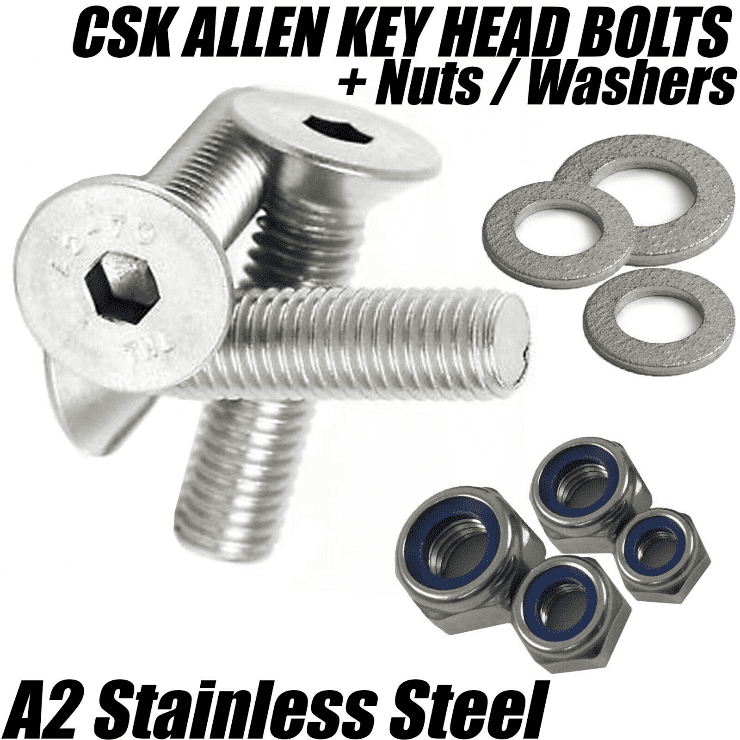 M8 A2 Stainless Steel Countersunk Screws Socket Bolts + Nyloc Nuts + Washers
