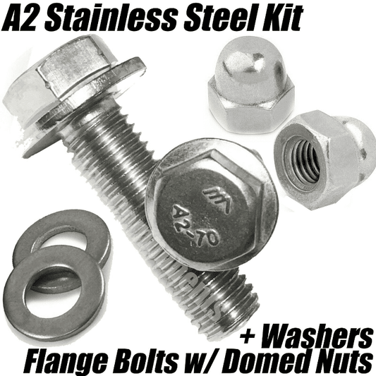 M8 A2 Stainless Steel Hex Head Flange Bolts Screws W/ Domed Hex Nut + Washers