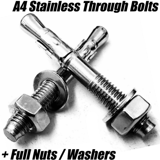 M8 A4 316 Marine Stainless Steel Through Bolt Anchor Rag Rawl Throughbolts