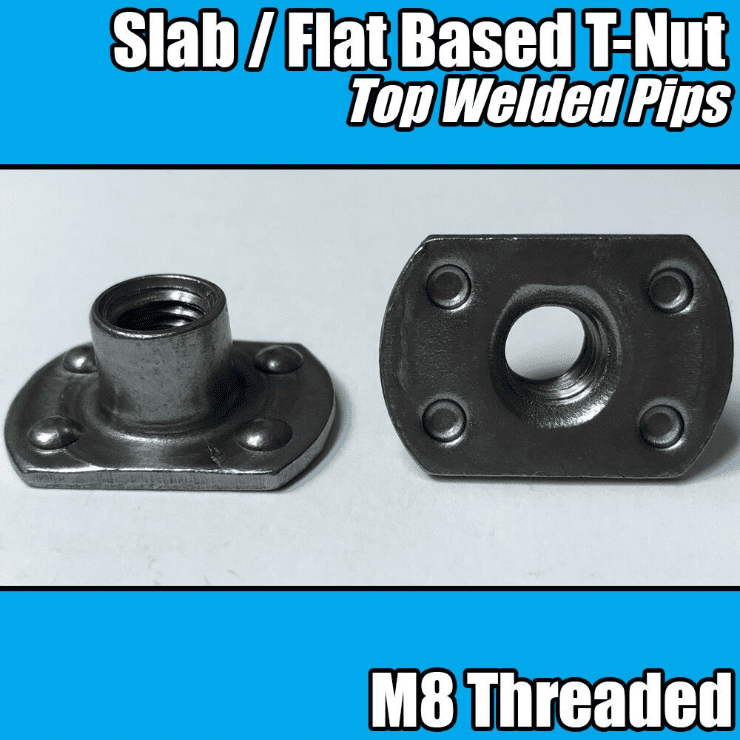 M8 Carbon Steel Tee Spot Slab Based T Shape Nuts 4 Welded Pips, Holes & Flat