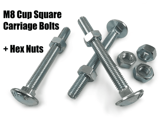 M8 Cup Square Carriage Bolts With Hex Nuts Coach Screw Zinc Plated Timco Din603
