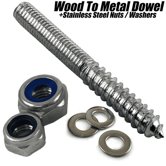 M8 Furniture Fixing Wood To Metal Dowels Wall Hanger Bolts Nyloc Nuts + Washers