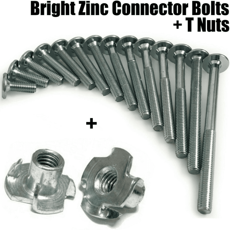 M8 Thread Zinc Furniture Connector Bolts + 4 Pronged T-Nuts Insert 15mm-150mm