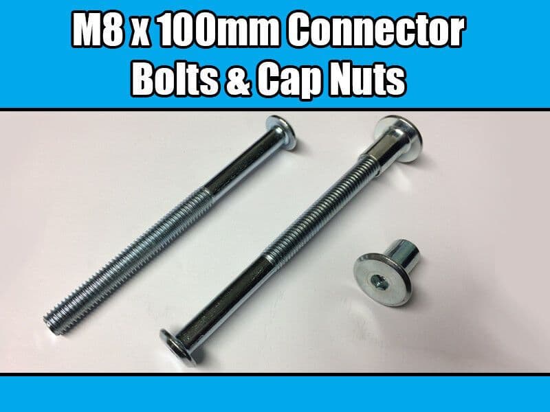 M8X100mm Furniture Connector Bolts & Cap Nuts Allen Key Flat Head Joint Fixing