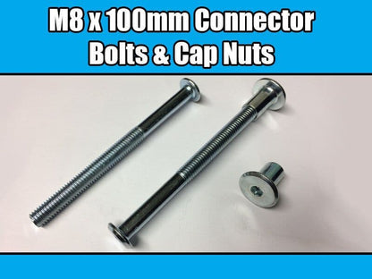 M8X100mm Furniture Connector Bolts & Cap Nuts Allen Key Flat Head Joint Fixing