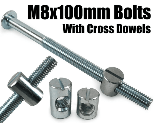 M8X100mm Furniture Connector Bolts & Cross Dowel Barrel Nuts Unit Bed Cot Desk