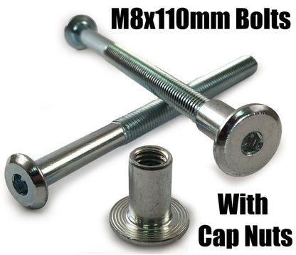 M8X110mm Furniture Connector Bolts & Cap Nuts Flat Head Joint Fixing Unit
