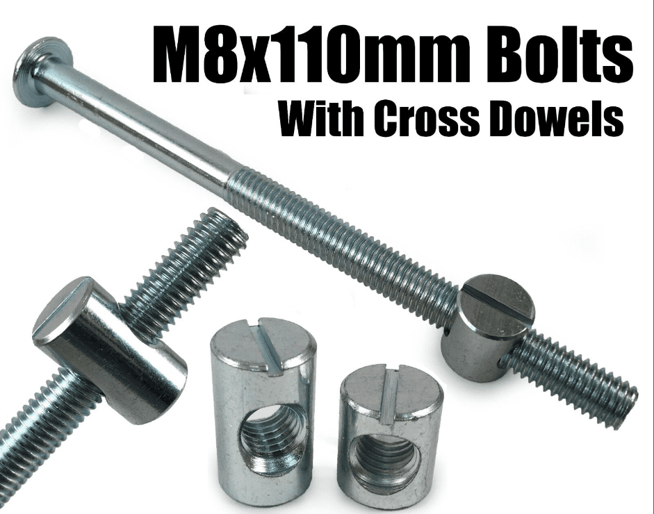 M8X110mm Furniture Connector Bolts & Cross Dowel Barrel Nuts Unit Bed Cot Desk