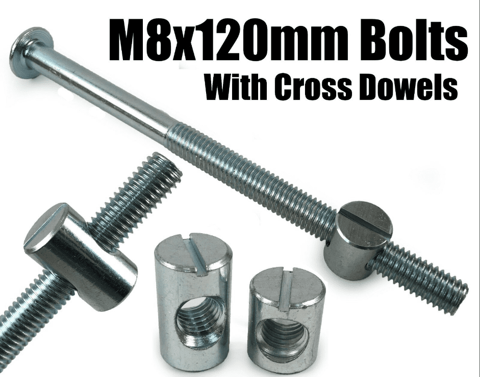 M8X120mm Furniture Connector Bolts & Cross Dowel Barrel Nuts Unit Bed Cot Desk
