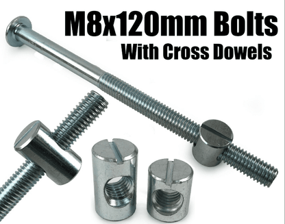 M8X120mm Furniture Connector Bolts & Cross Dowel Barrel Nuts Unit Bed Cot Desk