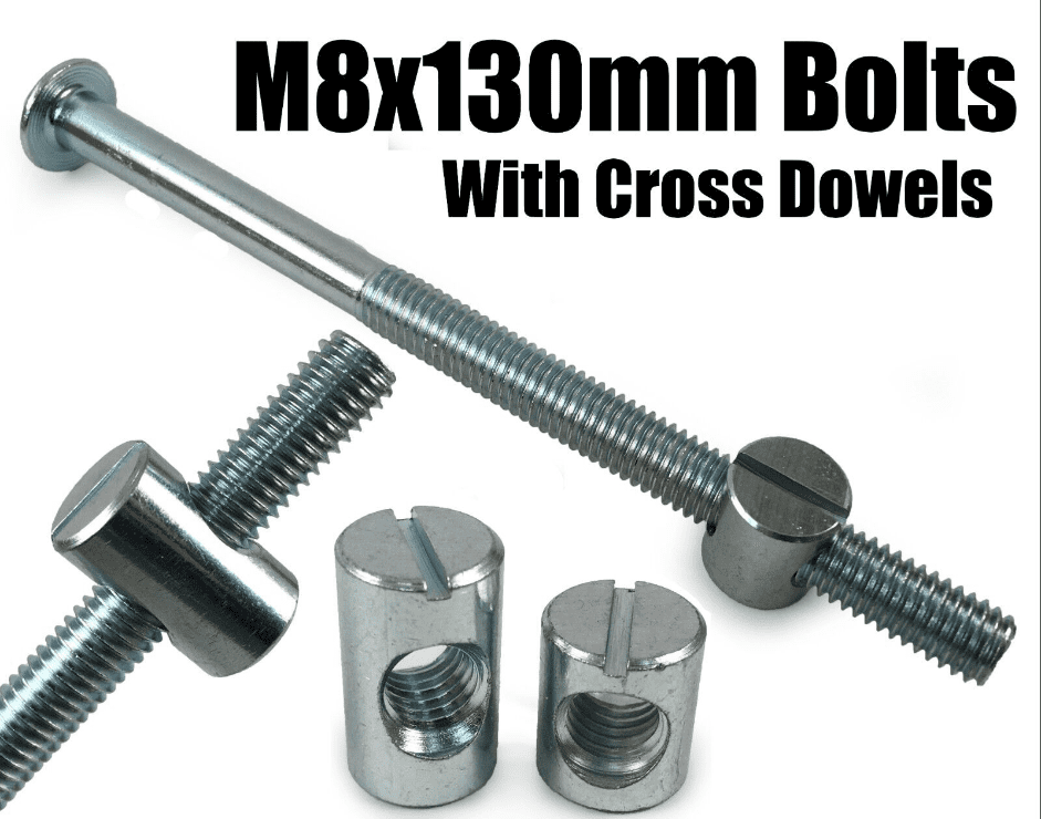 M8X130mm Furniture Connector Bolts & Cross Dowel Barrel Nuts Unit Bed Cot Desk