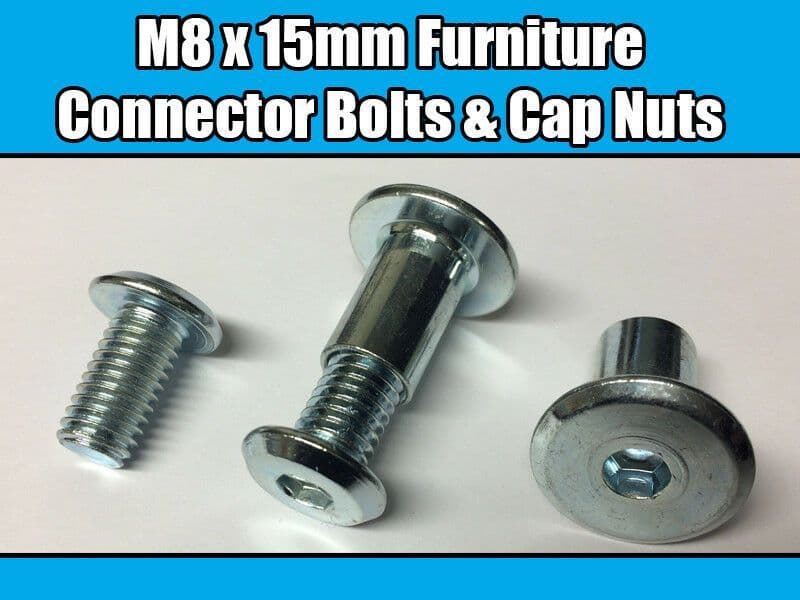 M8X15mm Furniture Connector Bolts & Cap Nuts Allen Key Flat Head Joint Fixing