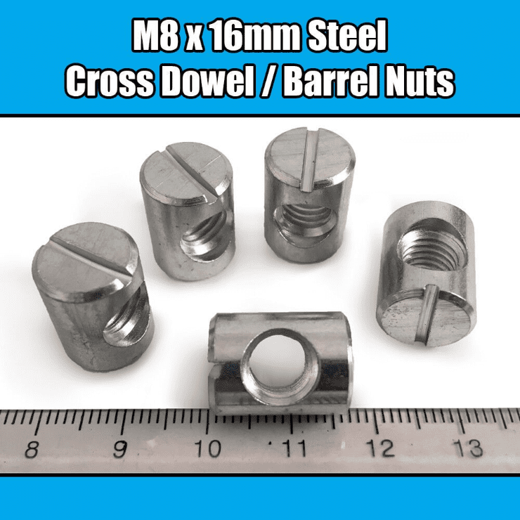 M8X16mm Furniture Cross Dowel Barrel Nuts Centre Threaded Fixing Cot Bed Unit