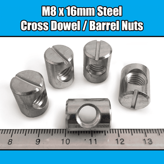 M8X16mm Furniture Cross Dowel Barrel Nuts Centre Threaded Fixing Cot Bed Unit