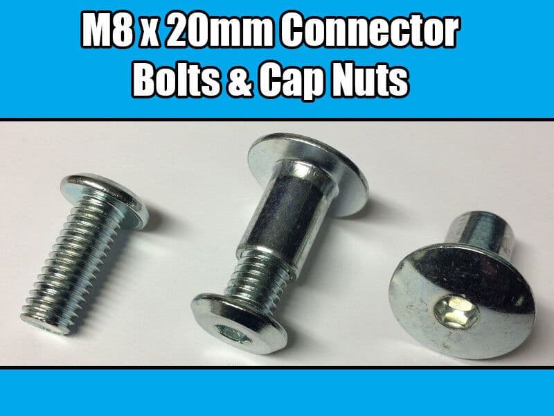 M8X20mm Furniture Connector Bolts & Cap Nuts Allen Key Domed Head Joint Fixing