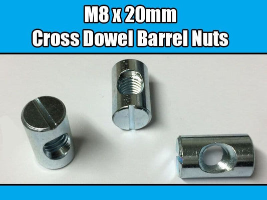 M8X20mm Furniture Cross Dowel Barrel Nuts Centre Thread Fixing Cot Bed Unit