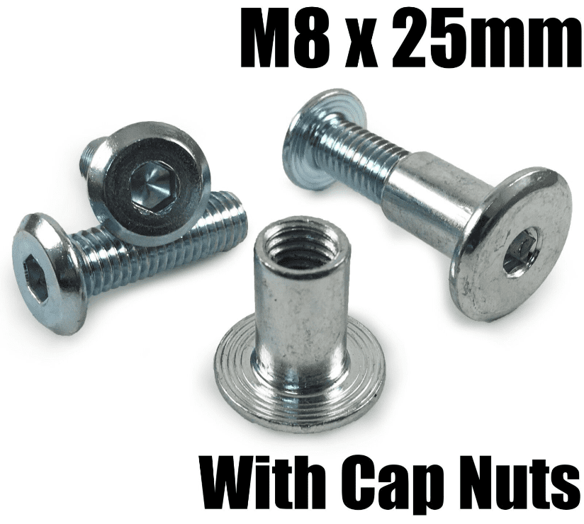 M8X25mm Furniture Connector Bolts & Cap Nuts Flat Head Joint Fixing Unit
