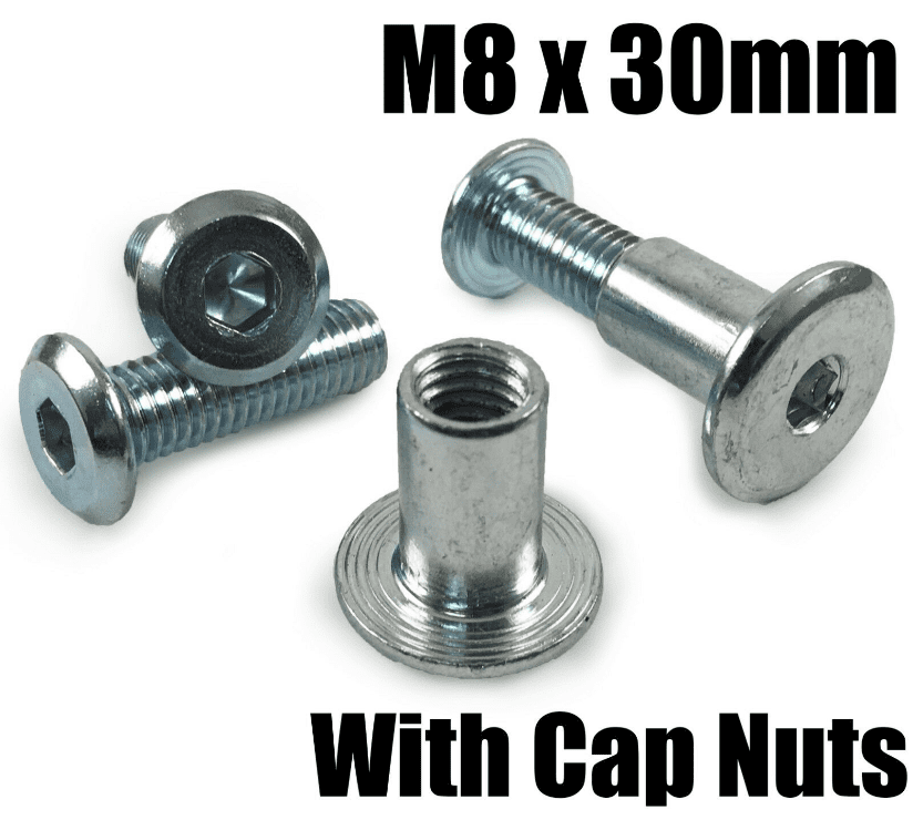 M8X30mm Furniture Connector Bolts & Cap Nuts Flat Head Joint Fixing Unit
