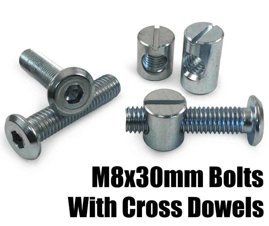 M8X30mm Furniture Connector Bolts & Cross Dowel Barrel Nuts Unit Bed Cot Desk