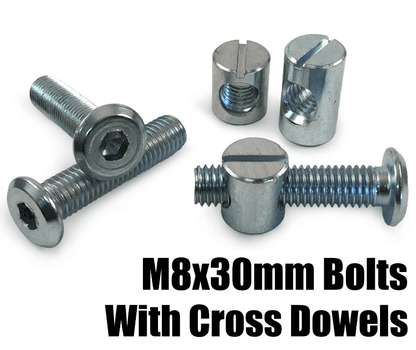 M8X30mm Furniture Connector Bolts & Cross Dowel Barrel Nuts Unit Bed Cot Desk