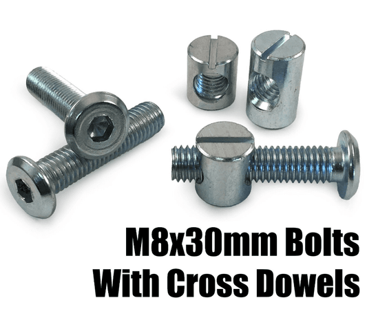 M8X30mm Furniture Connector Bolts & Cross Dowel Barrel Nuts Unit Bed Cot Desk