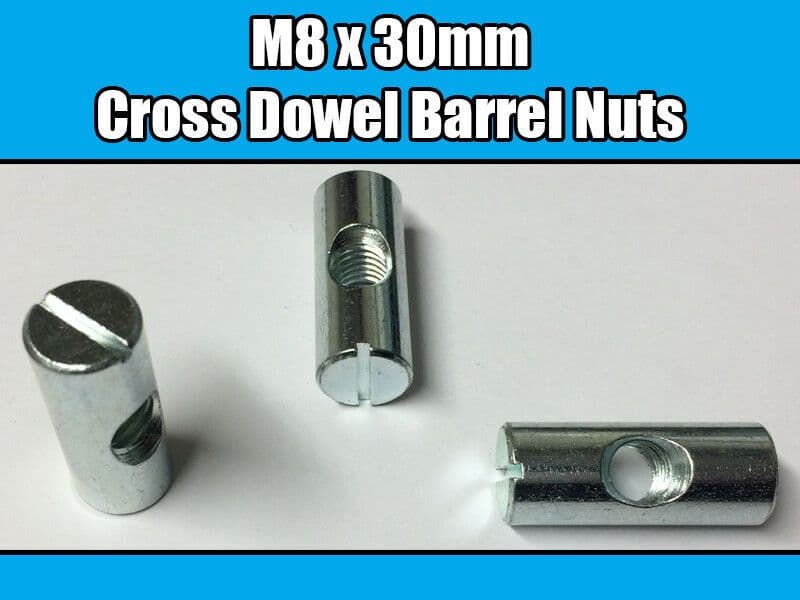 M8X30mm Furniture Cross Dowel Barrel Nuts Centre Thread Fixing Cot Bed Unit