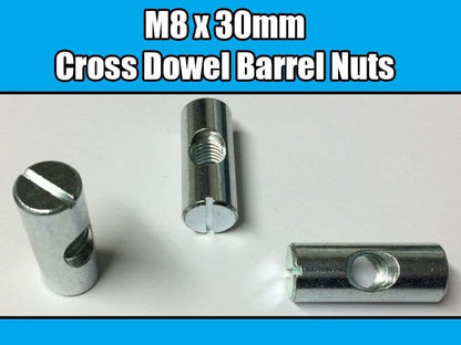 M8X30mm Furniture Cross Dowel Barrel Nuts Centre Thread Fixing Cot Bed Unit