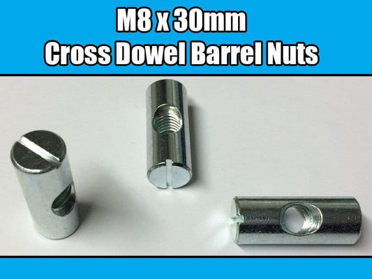 M8X30mm Furniture Cross Dowel Barrel Nuts Centre Thread Fixing Cot Bed Unit