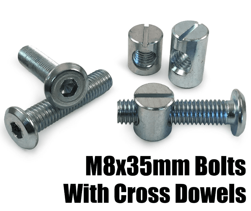 M8X35mm Furniture Connector Bolts & Cross Dowel Barrel Nuts Unit Bed Cot Desk