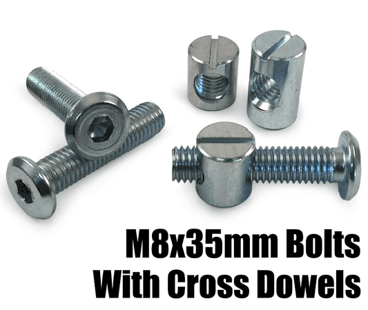 M8X35mm Furniture Connector Bolts & Cross Dowel Barrel Nuts Unit Bed Cot Desk