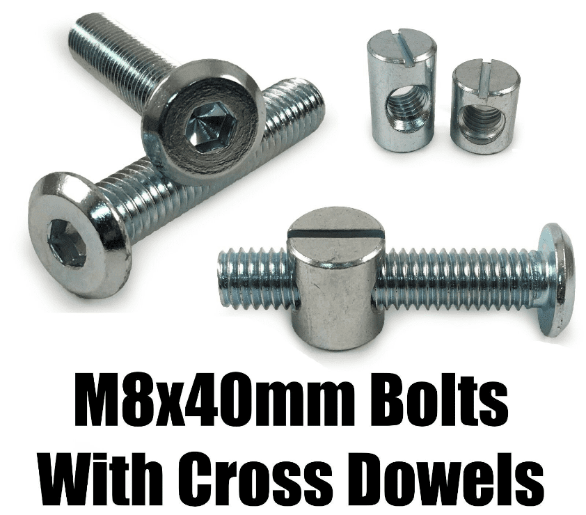 M8X40mm Furniture Connector Bolts & Cross Dowel Barrel Nuts Unit Bed Cot Desk