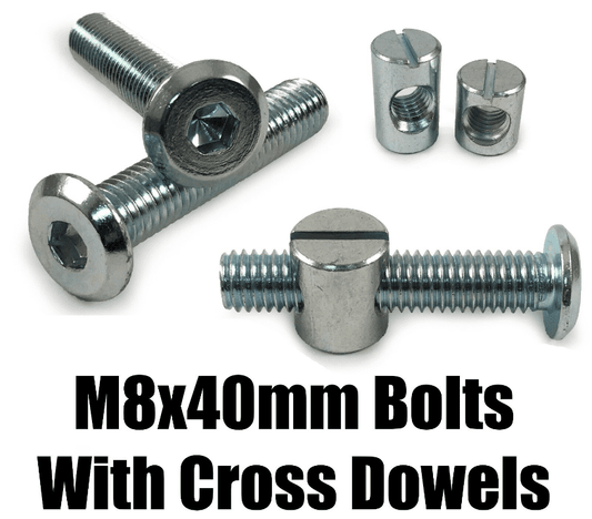 M8X40mm Furniture Connector Bolts & Cross Dowel Barrel Nuts Unit Bed Cot Desk