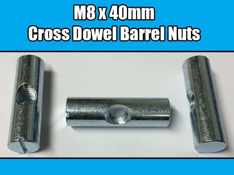 M8X40mm Furniture Cross Dowel Barrel Nuts Centre Thread Fixing Cot Bed Unit