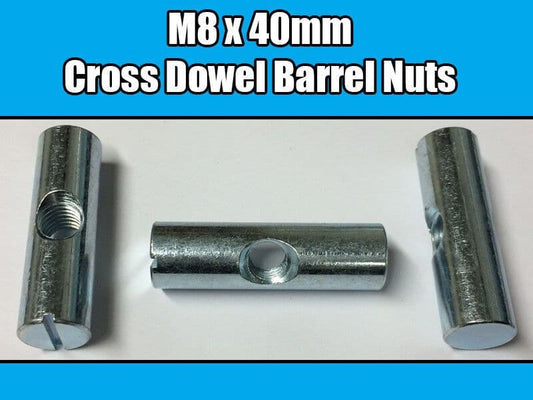 M8X40mm Furniture Cross Dowel Barrel Nuts Centre Thread Fixing Cot Bed Unit