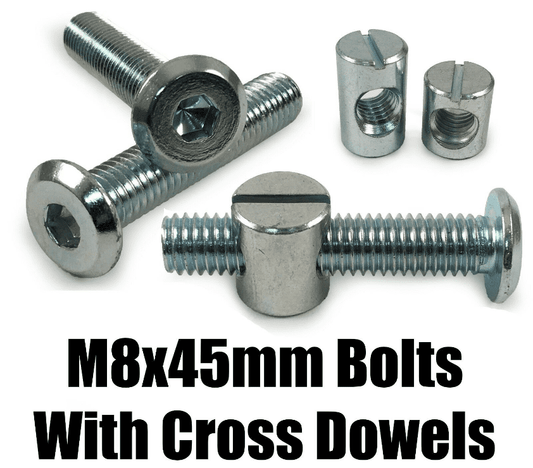 M8X45mm Furniture Connector Bolts & Cross Dowel Barrel Nuts Unit Bed Cot Desk