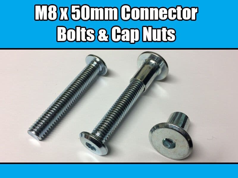 M8X50mm Furniture Connector Bolts & Cap Nuts Allen Key Flat Head Joint Fixing