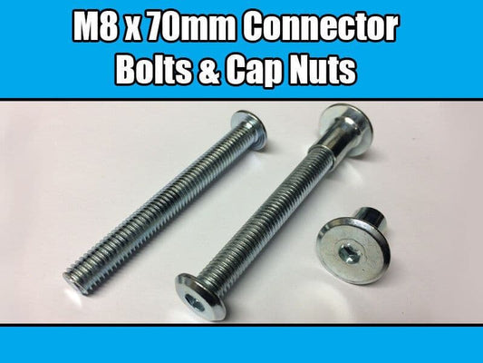 M8X70mm Furniture Connector Bolts & Cap Nuts Allen Key Flat Head Joint Fixing