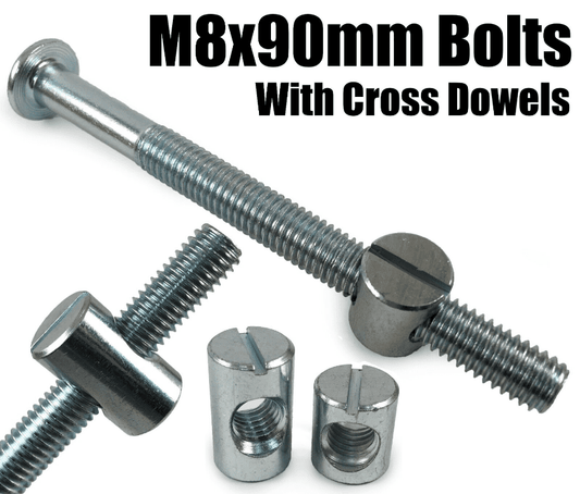 M8X90mm Furniture Connector Bolts & Cross Dowel Barrel Nuts Unit Bed Cot Desk