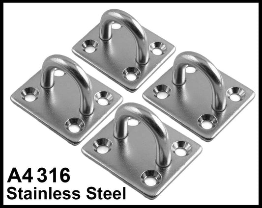 Pack of 4 - Square Eye Plates D ring pad - Stainless Steel A4 Marine Grade 316