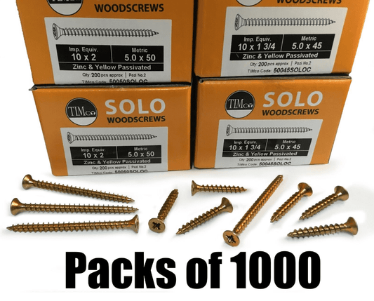 Packs Of 1000 Timco 10G 5mm Solo Wood Screws Yellow Pozi Countersunk Chipboard