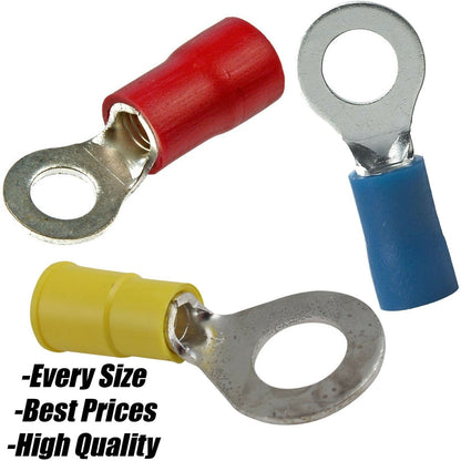 Red Blue Yellow 13mm Insulated Copper Crimp Ring Hoop Terminal Connector Wire