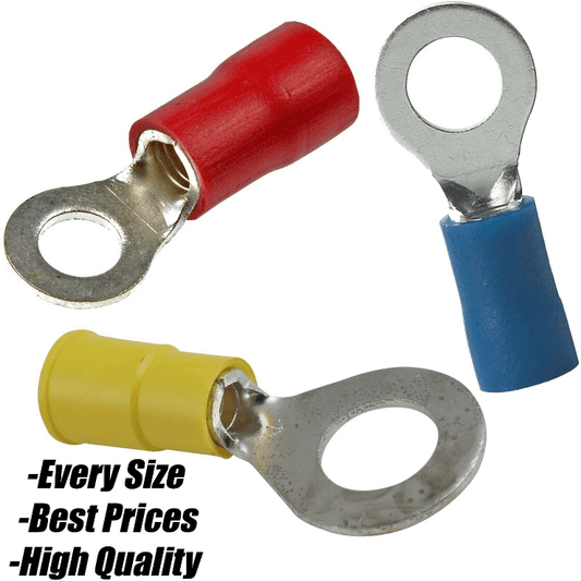 Red Blue Yellow 6.4mm Insulated Copper Crimp Ring Hoop Terminal Connector Wire