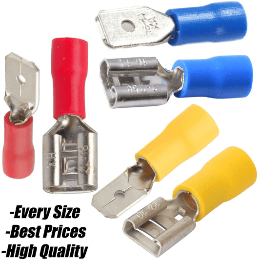 Red Blue Yellow Male Tab/Female Spade Insulated Copper Wire Cable Crimp Mix