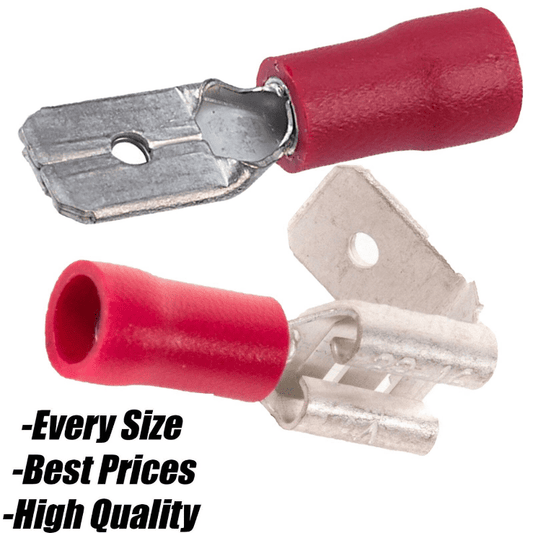 Red Copper Crimp Terminals Male Tab Spade Piggyback Wire Connector Conduit Audio