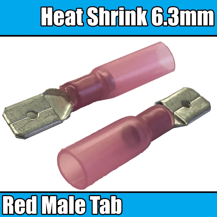 Red Heat Shrink Male Spade Tab Fully Insulated Electrical 6.3mm Crimp Terminals
